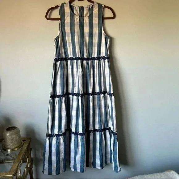 Madewell | Rickrack Cattail Tiered Dress in Gingham Check - Picture 8 of 14
